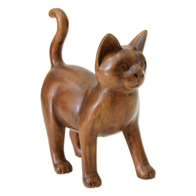 Novica Guardian Cat Wood Sculpture - By Novica