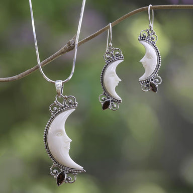 Novica Handmade Crescent Moons Garnet Dangle Earrings - By Novica