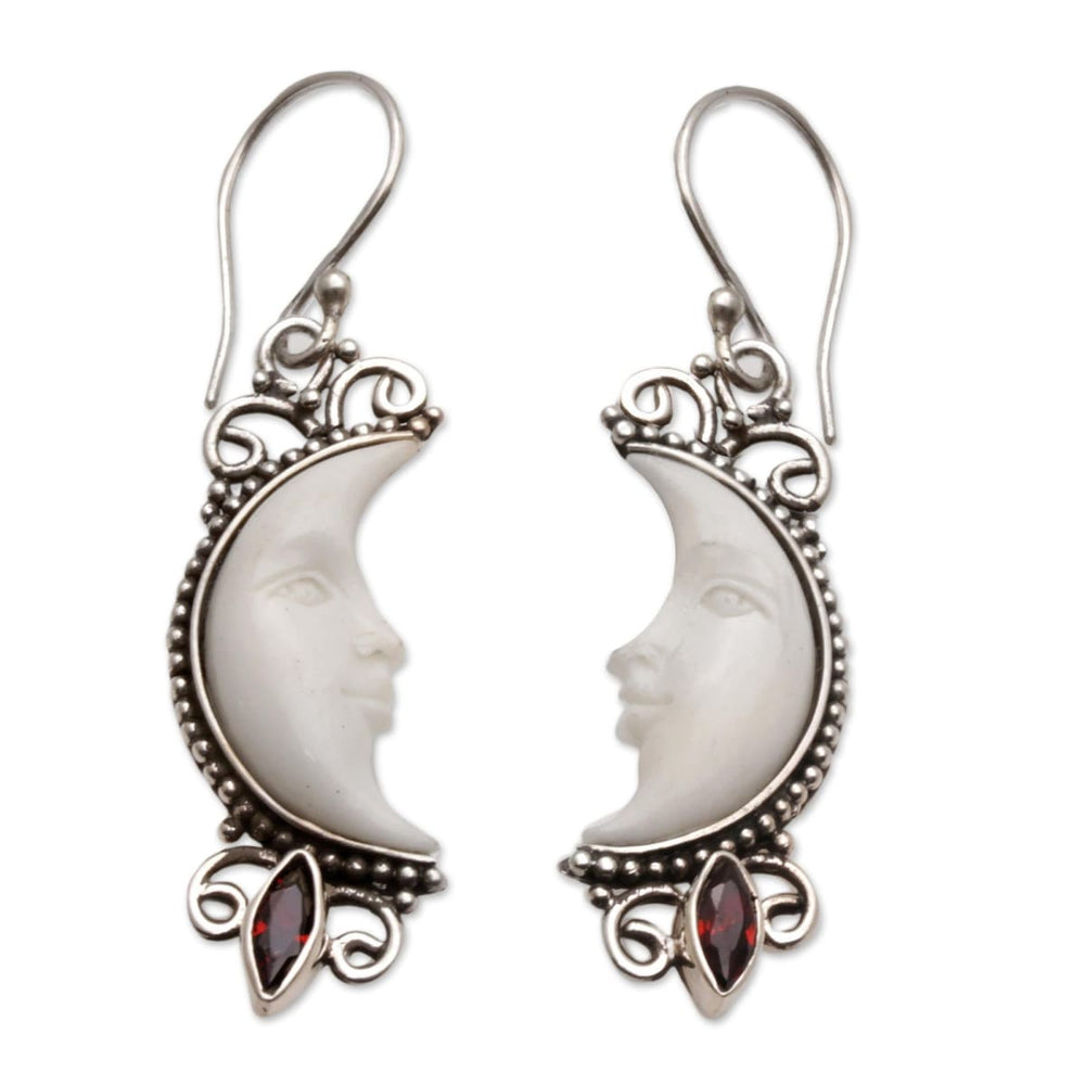 Novica Handmade Crescent Moons Garnet Dangle Earrings - By Novica