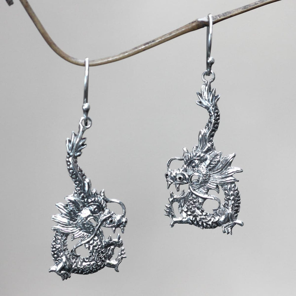 Novica Handmade Dragon Splendor Sterling Silver Dangle Earrings - By Novica