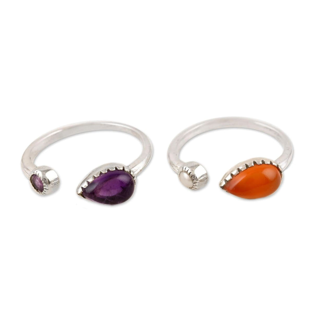 Novica Handmade Dusk To Dawn Multi-gemstone Wrap Rings (pair) - By Novica