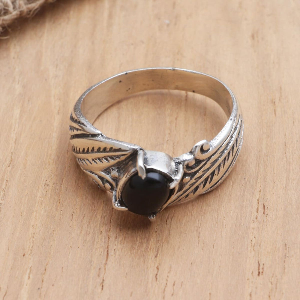 Novica Handmade Frangipani Leaves Onyx Single Stone Ring - By Novica