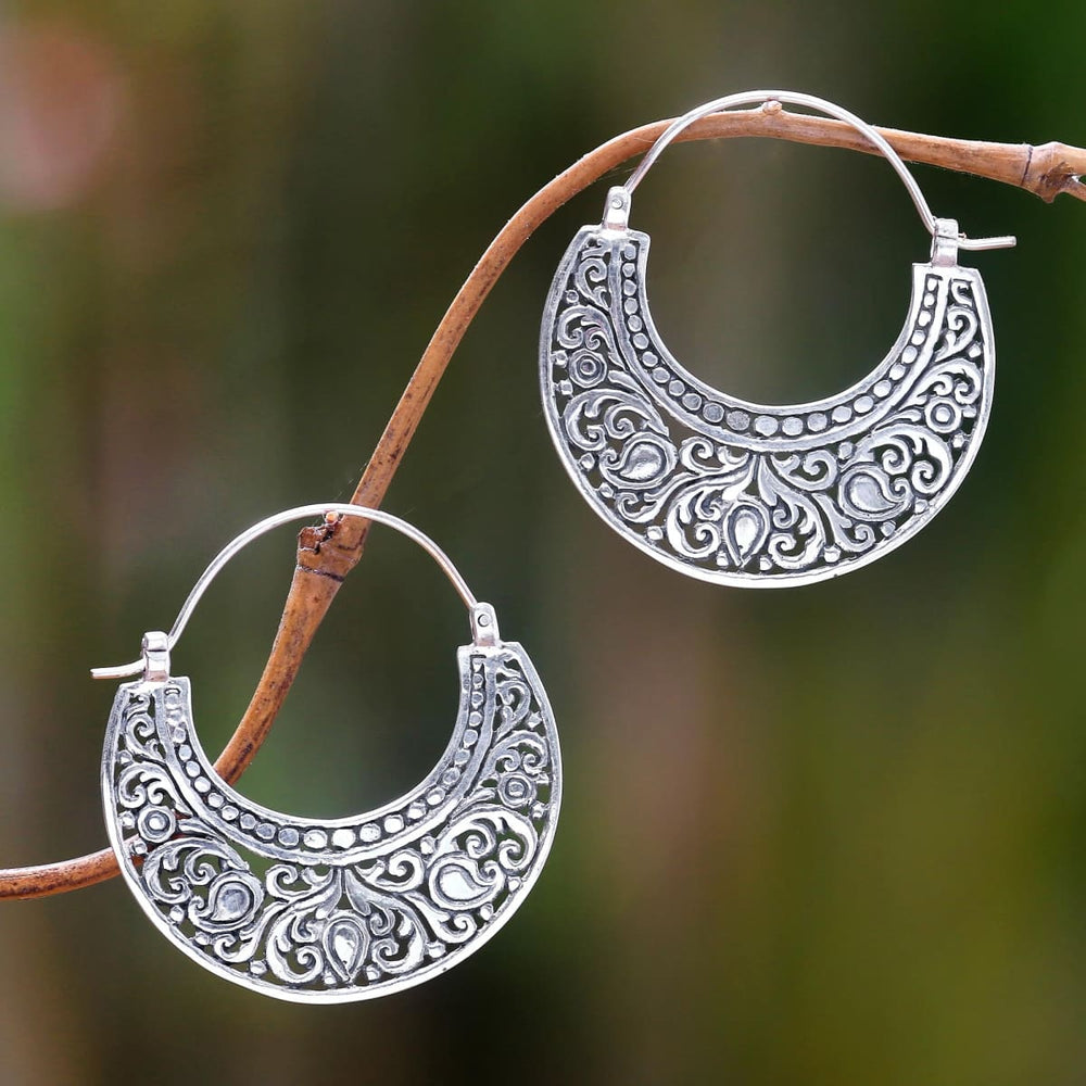 Novica Handmade Garden Of Eden Sterling Silver Hoop Earrings - By Novica