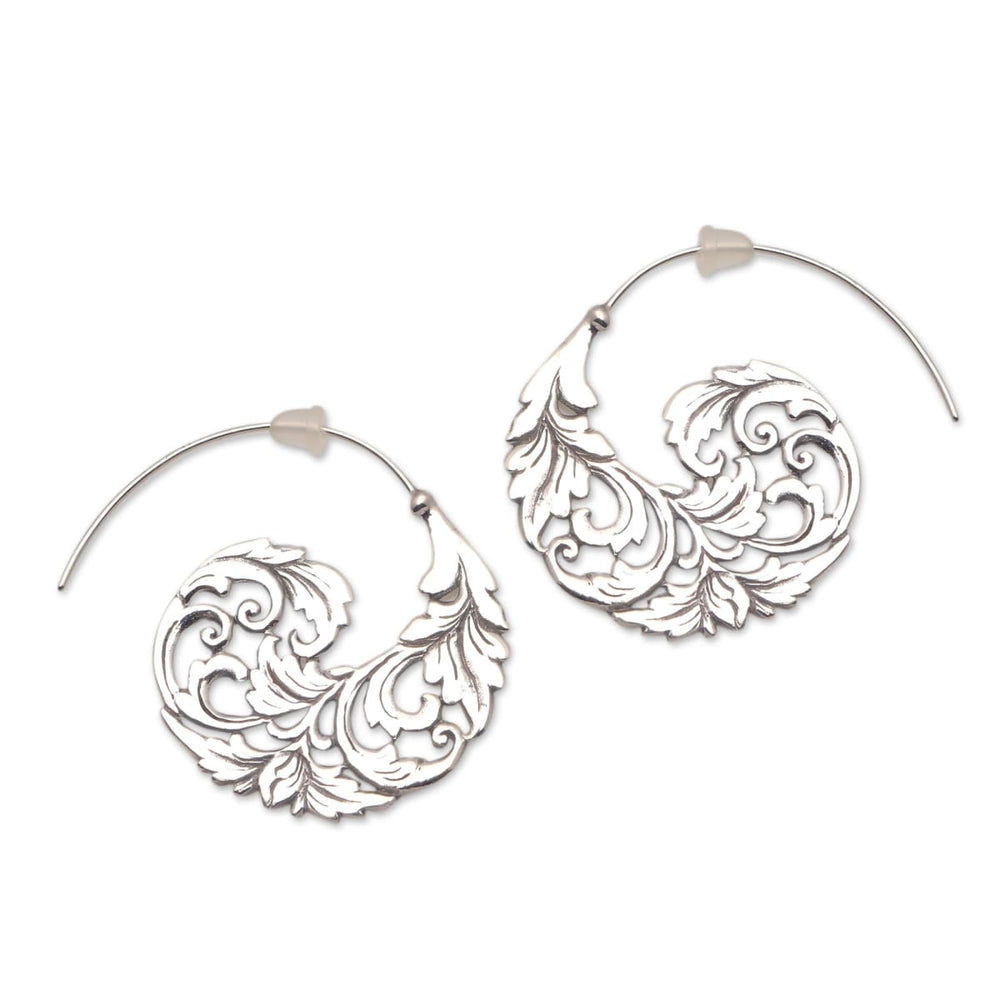 Novica Handmade Garden Waves Sterling Silver Half-hoop Earrings - By Novica