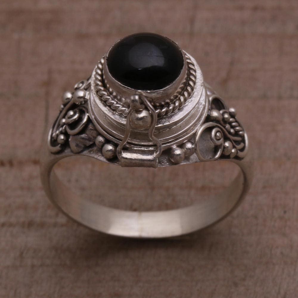 Novica Handmade Gerhana Shrine Onyx Locket Ring - By Novica