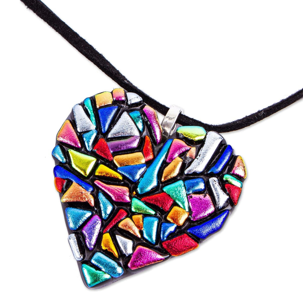 Novica Handmade Heart Of Color Fused Glass Pendant Necklace - By Novica