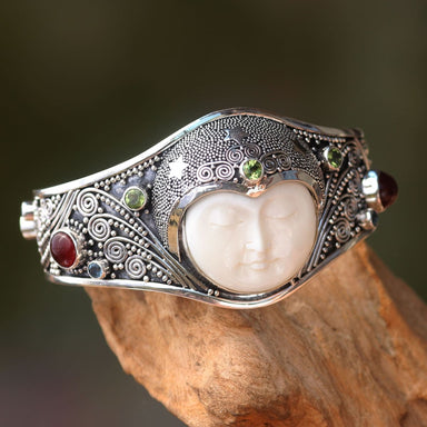 Novica Handmade Moon Queen Peridot And Carnelian Cuff Bracelet - By Novica