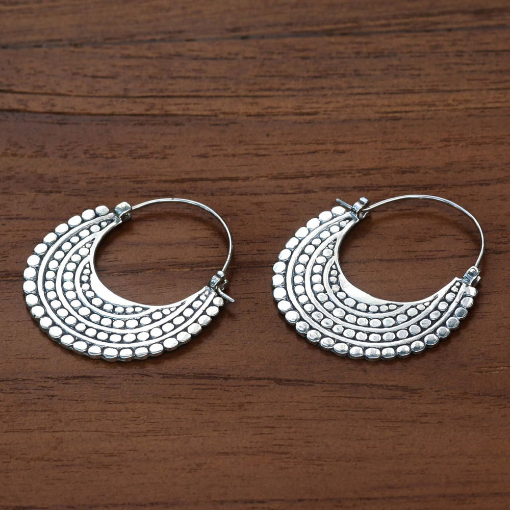Novica Handmade Moon Sliver Sterling Silver Hoop Earrings - By Novica