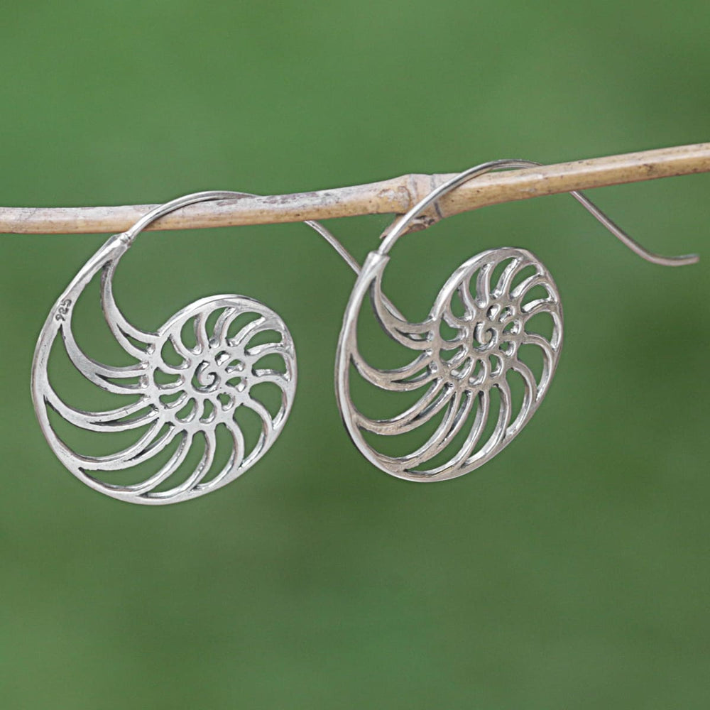 Novica Handmade Spiral Nautilus Sterling Silver Drop Earrings - By Novica