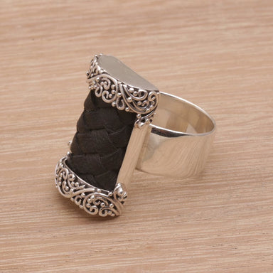 Novica Handmade Strength And Grace Leather Sterling Silver Cocktail Ring - By Novica