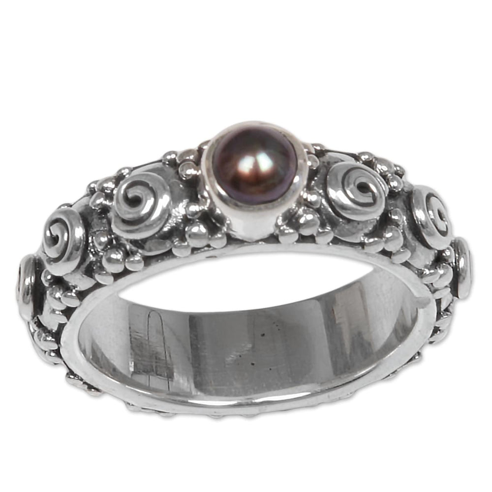 Novica Handmade Swirls Of Joy In Brown Cultured Pearl Single Stone Ring - By Novica