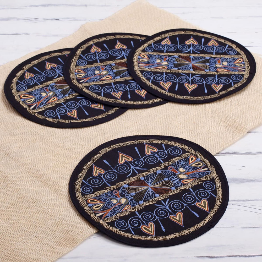 Novica Heart Shower In Sky Blue Embroidered Placemats (set Of 4) - By Novica