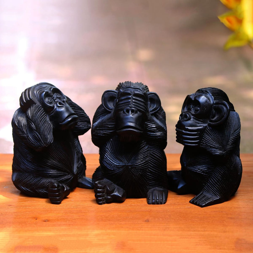 Novica Helpful Monkeys Wood Sculptures (set Of 3) - By Novica