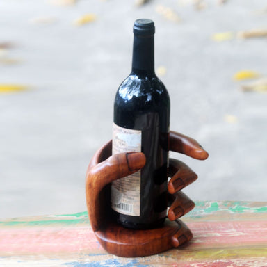 Novica Hold Me Wood Wine Bottle Holder - By Novica