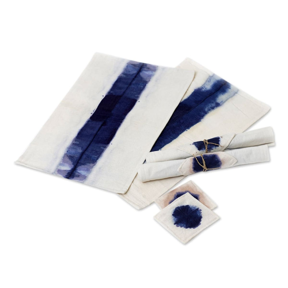 Novica Indigo River Tie-dyed Cotton Placemats And Coasters (set For 4) - By Novica