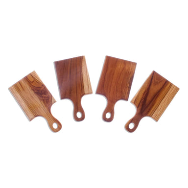 Novica Kitchen Fun Mini Teak Wood Serving Boards (set Of 4) - By Novica