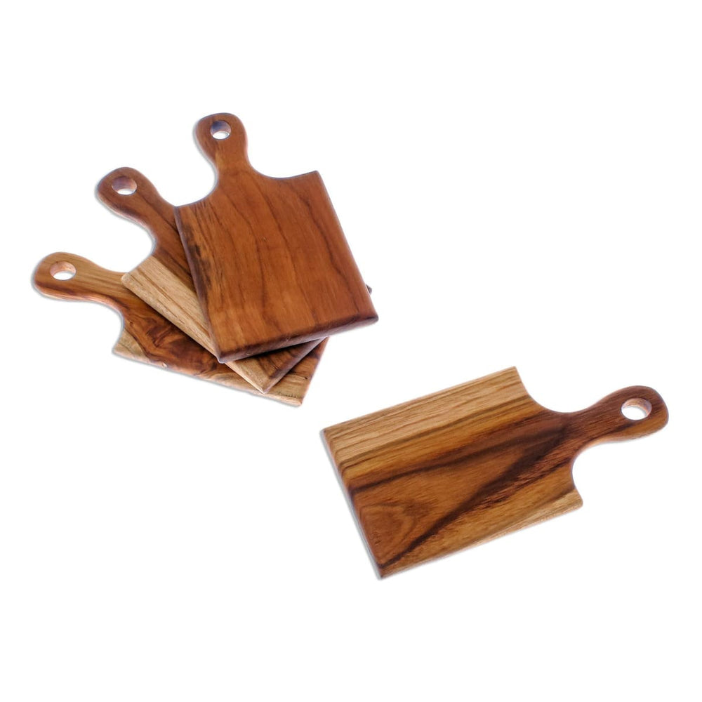 Novica Kitchen Fun Mini Teak Wood Serving Boards (set Of 4) - By Novica