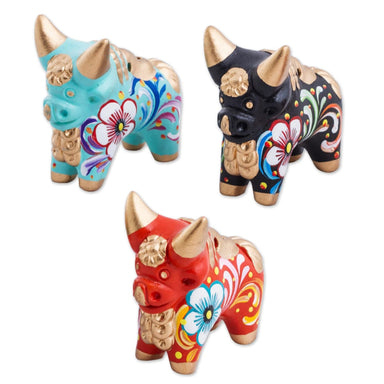 Novica Little Pucara Bulls Ceramic Figurines (set Of 3) - By Novica