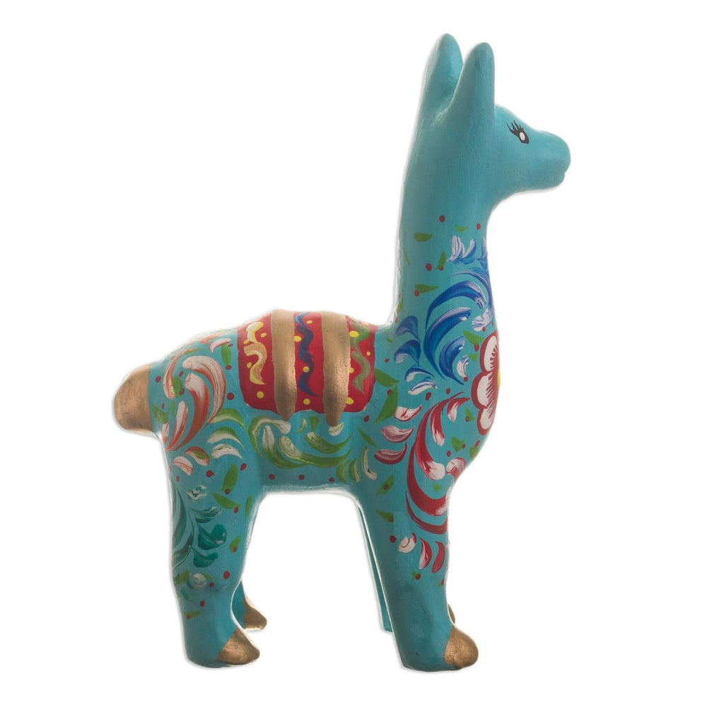 Novica Llama In Aqua Ceramic Statuette - By Novica