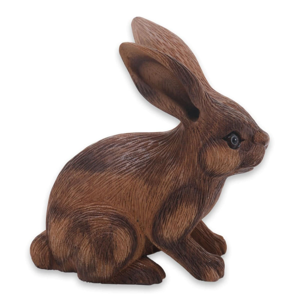 Novica Long-haired Ginger Rabbit Wood Sculpture - By Novica