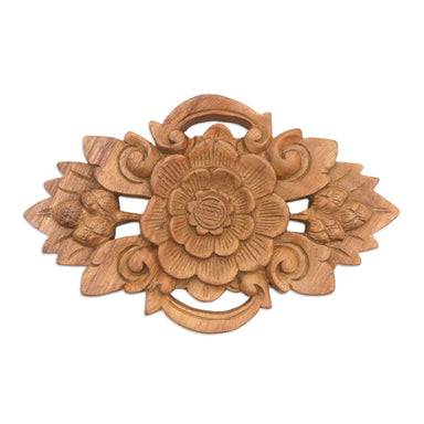 Novica Lotus Crest Wood Wall Relief Panel - By Novica