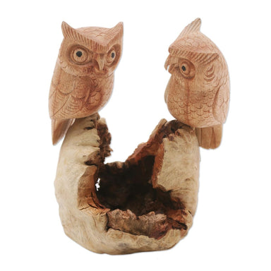 Novica Owl Lovers Wood Sculpture - By Novica