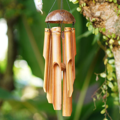 Novica Melody Garden Bamboo And Coconut Shell Wind Chime - By Novica