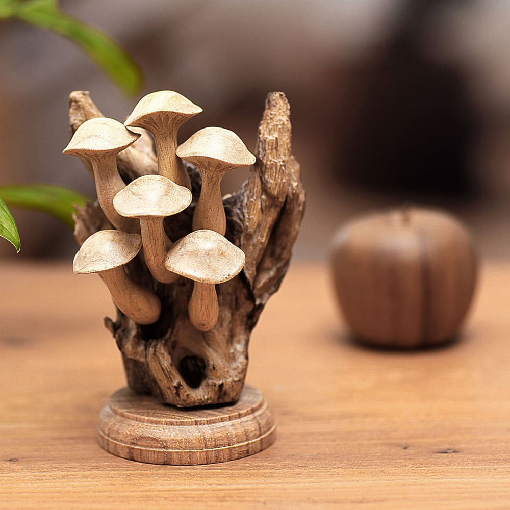 Novica Mushroom Charm Wood Sculpture - By Novica