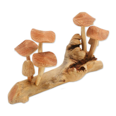 Novica Mushroom Field Wood Sculpture - By Novica