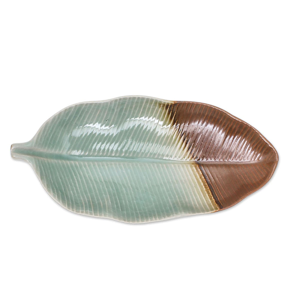 Novica Nature Is Present Celadon Ceramic Platter - By Novica