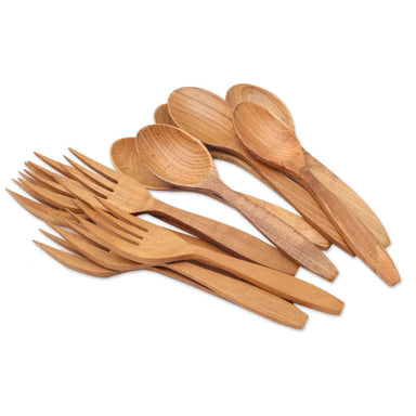 Novica Natures Course Teak Wood Fork And Spoon Set (12 Piece) - By Novica
