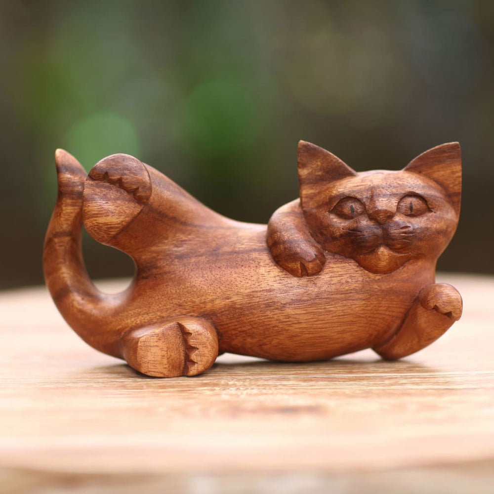 Novica Naughty Kitty Wood Sculpture - By Novica