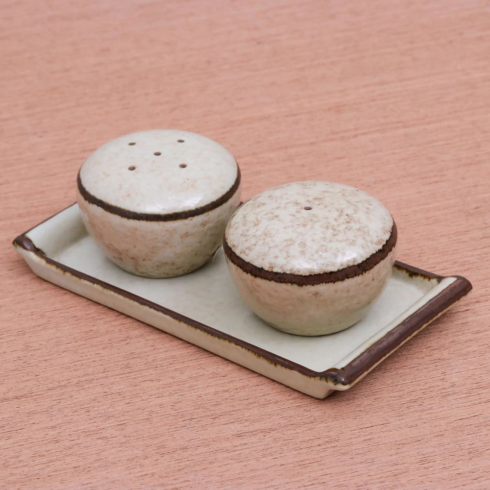 Novica Oatmeal Appeal Ceramic Salt And Pepper Set (3 Pcs) - By Novica
