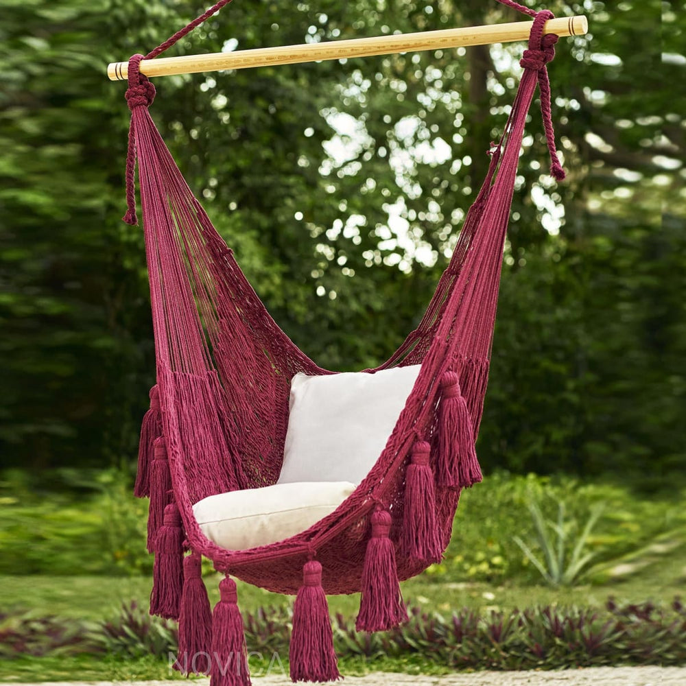 Novica Ocean Seat In Bordeaux Cotton Hammock Swing - By Novica