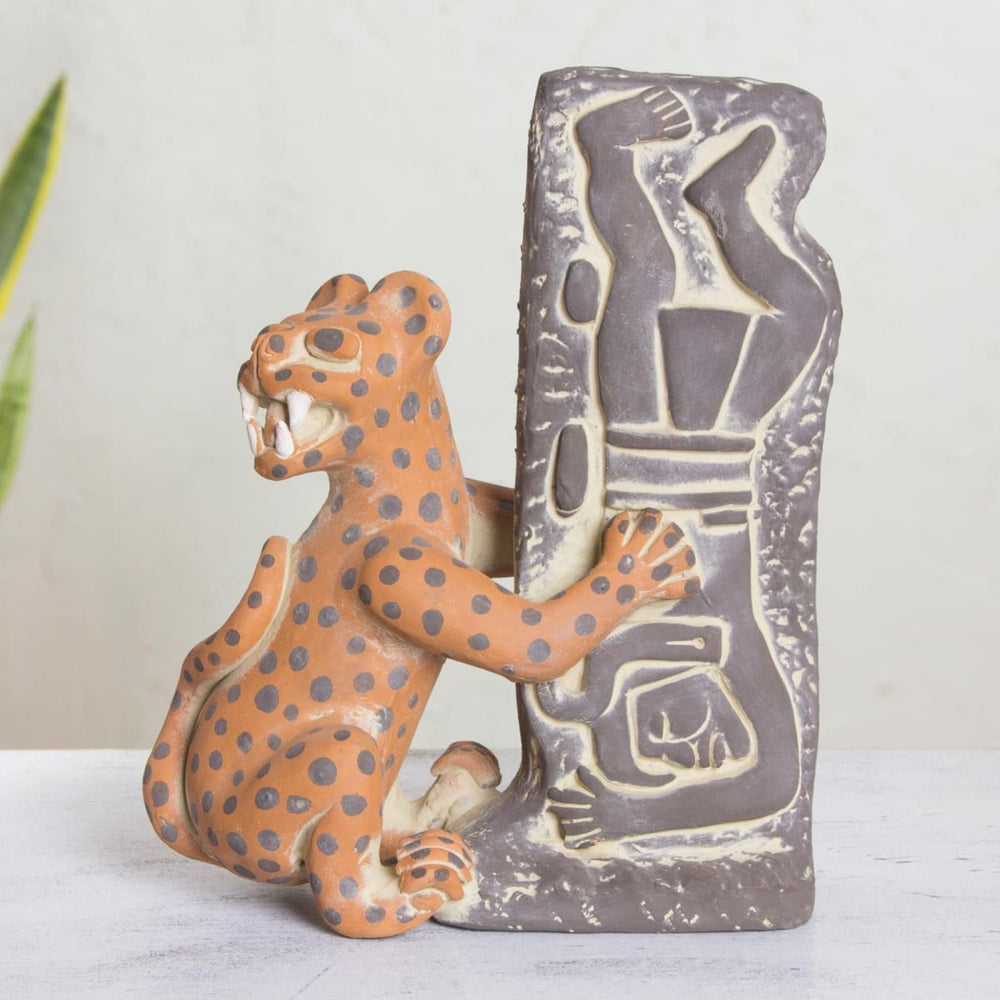 Novica Olmeca Jaguar With Human Ceramic Sculpture - By Novica