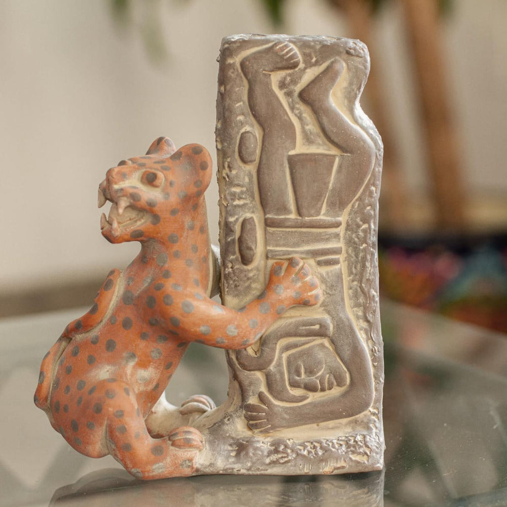 Novica Olmeca Jaguar With Human Ceramic Sculpture - By Novica