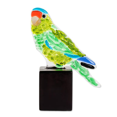Novica Orange-face Parakeet Art Glass Sculpture - By Novica