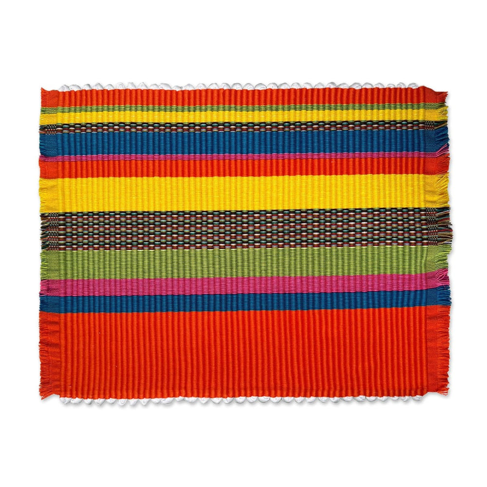 Novica Orange And Rainbow Cotton Blend Placemats (set Of 4) - By Novica