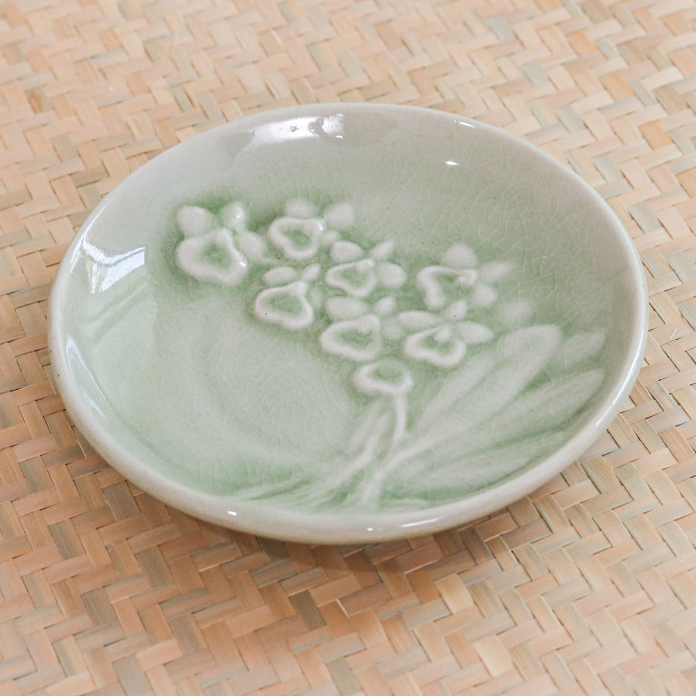 Novica Orchid Bouquet Celadon Ceramic Dessert Plate - By Novica