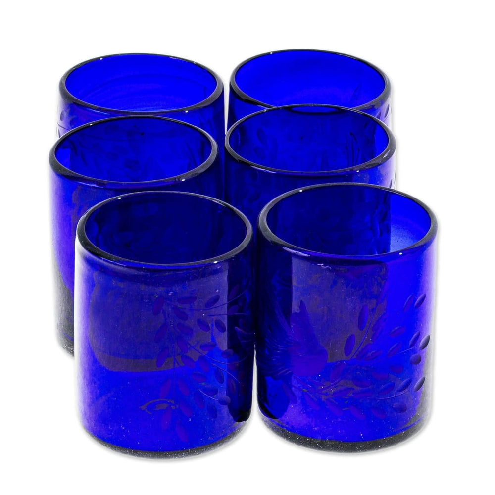 Novica Paloma Azul Blown Glass Juice Glasses (set Of 6) - By Novica