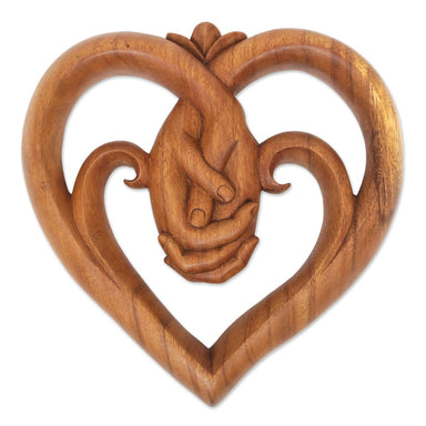 Novica Peace Begins With Love Wood Relief Panel - By Novica