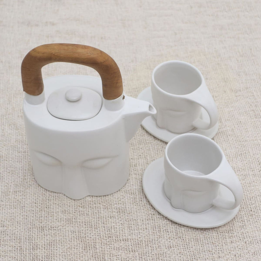 Novica Peaceful Visage Ceramic Tea Set (set For 2) - By Novica
