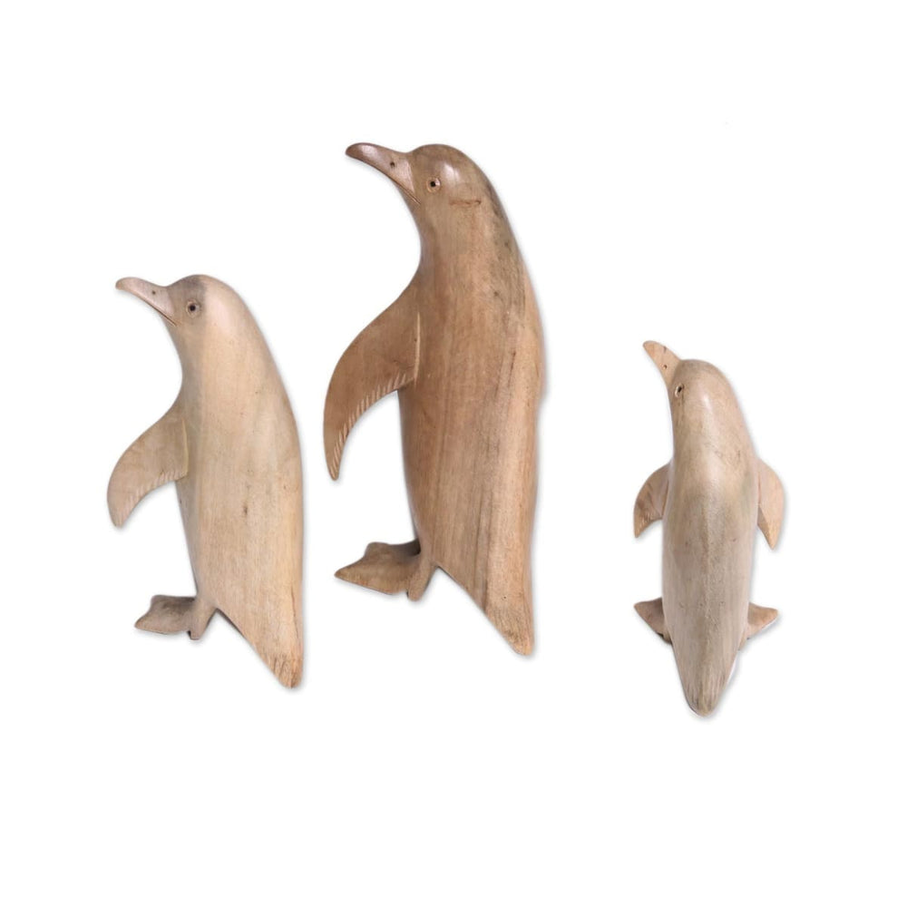 Novica Penguin Family Wood Sculptures (set Of 3) - By Novica