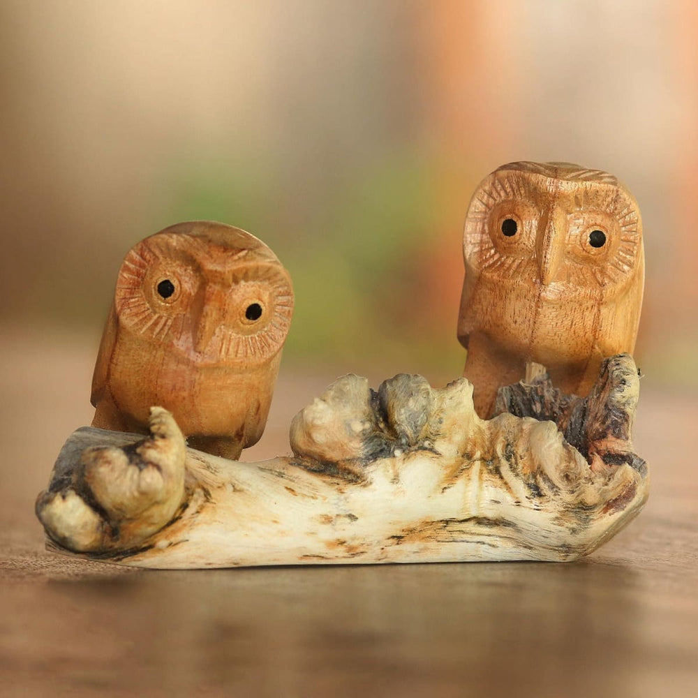 Novica Owl Romance Wood Sculpture - By Novica