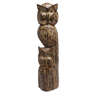 Novica Owl Totem Wood Sculpture - By Novica