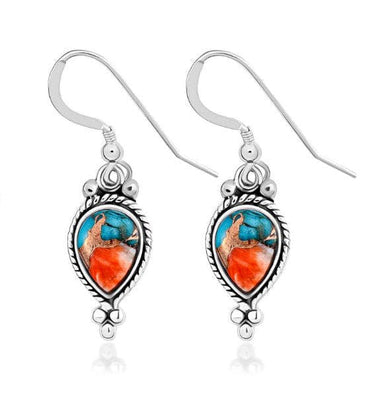 Oyster Copper Turquoise Gemstone 925 Sterling Silver Handmade Earrings - By Advait Craft