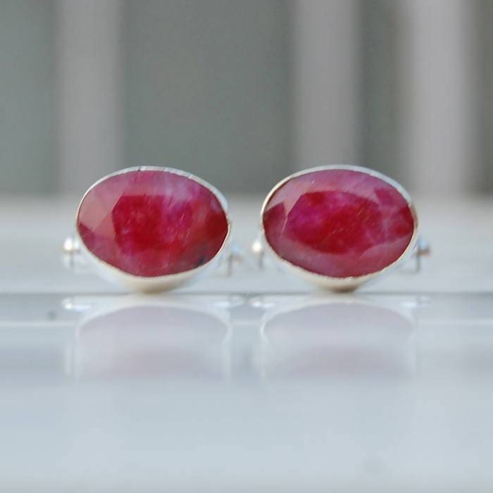 Natural Indian Red Ruby Gemstone 925 Sterling Silver Handmade Cufflinks Men’s Gift Jewelry Birthstone - By Subham Jewels
