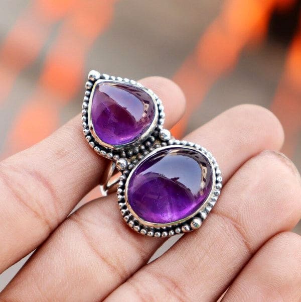 Purple Amethyst 925 Sterling Silver Handmade Women Ring - By Aayesha Craft