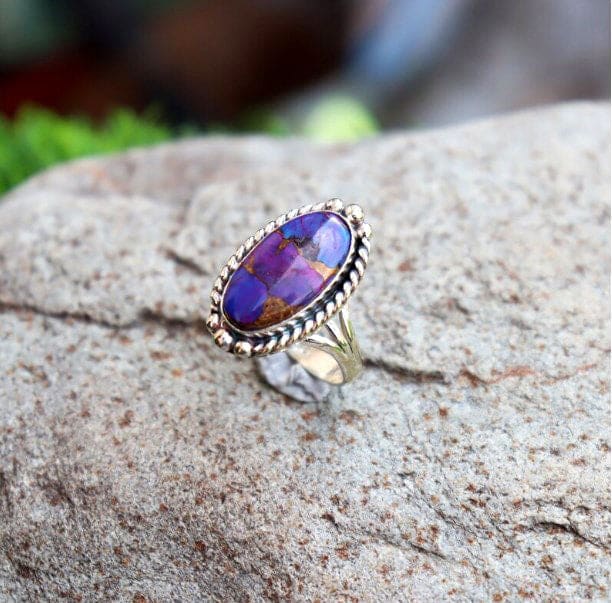Purple Copper Turquoise 925 Sterling Silver Handmade Ring - By Aayesha Craft
