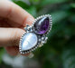 Rainbow Moonstone Amethyst 925 Sterling Silver Handmade Ring - By Advait Craft